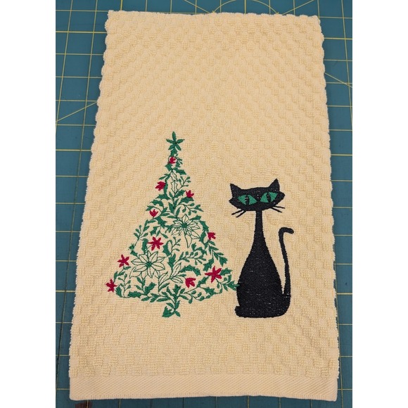 Harbour blue XOXO Other - Retro Vintage Christmas Atomic Cat Mid Century Modern Kitchen Tea Towel Yellow
